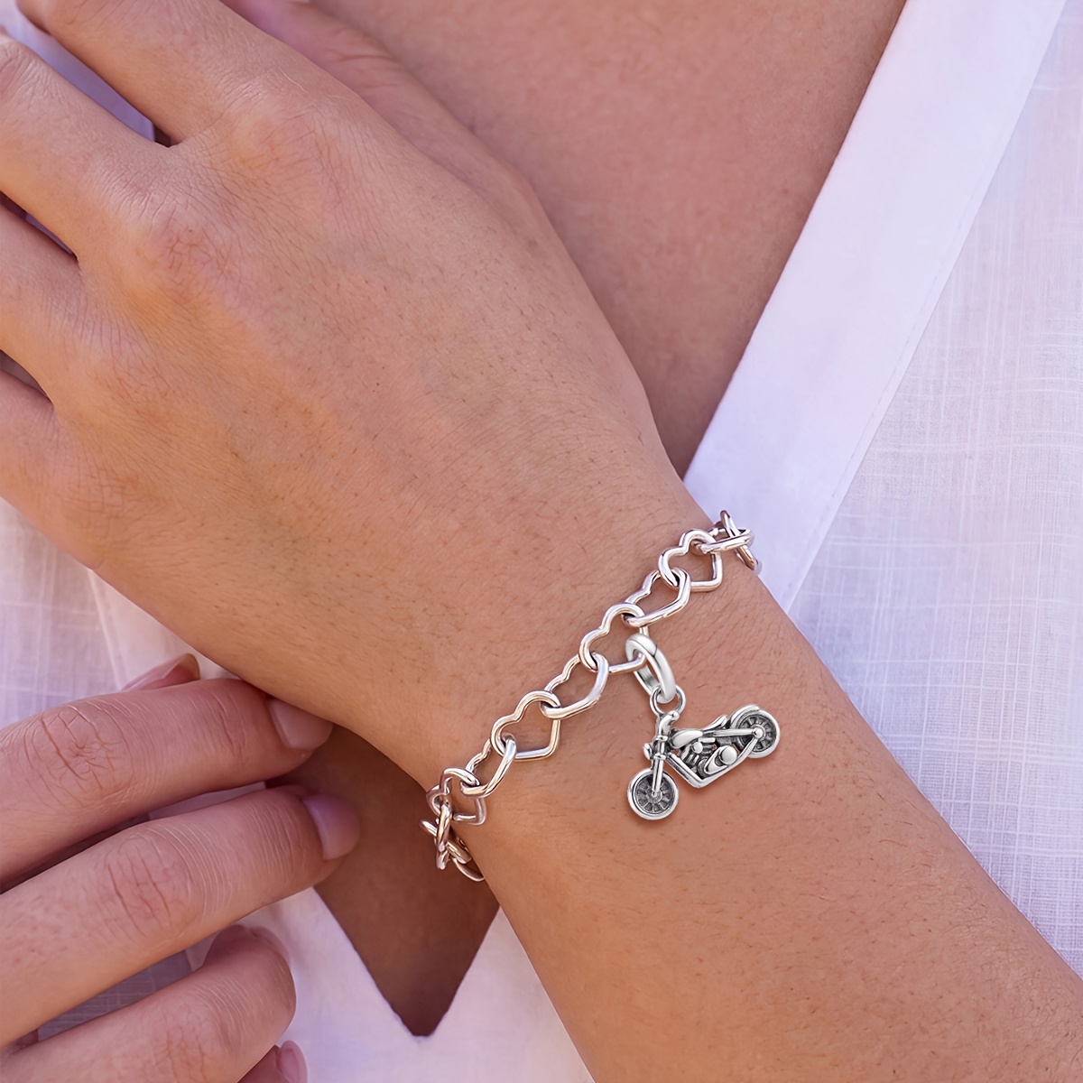Motorcycle Vintage DIY Pendant Bracelet, 925 Silver Plated
